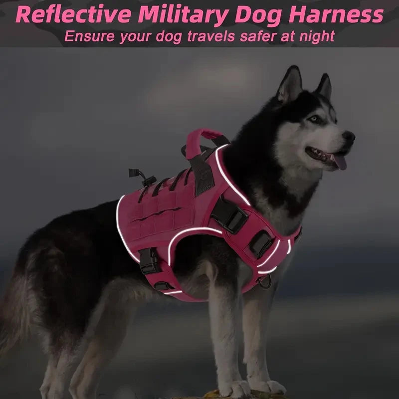 Reflective Adjustable No-Pull Tactical Dog Harness with Handle for Large Dogs