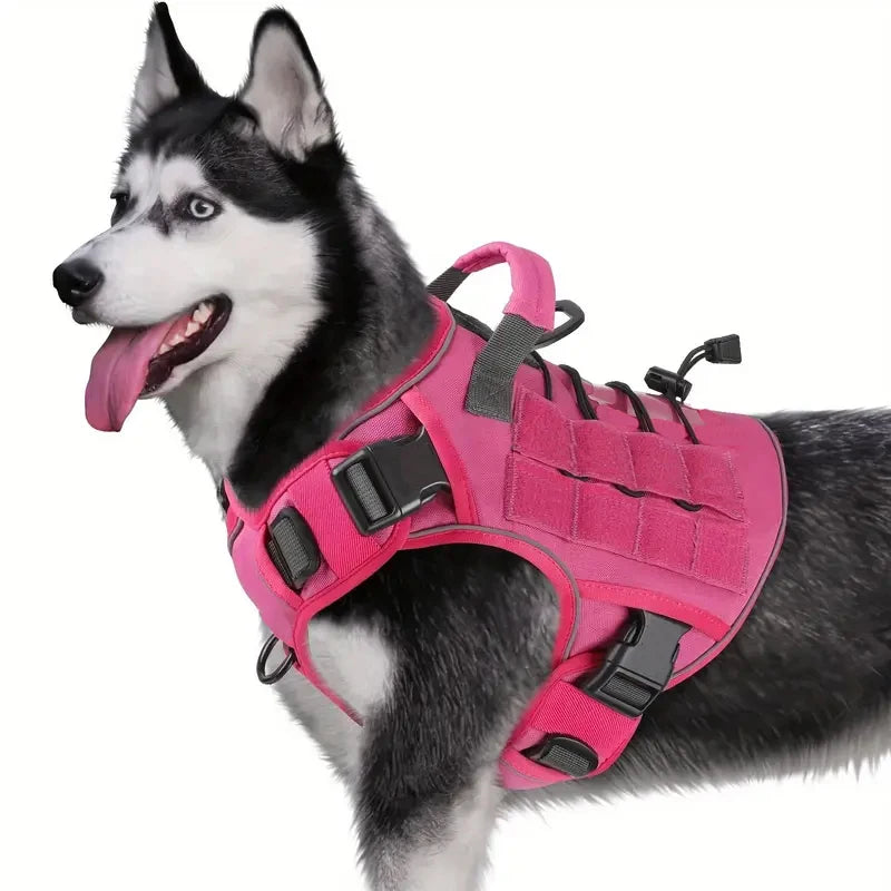 Reflective Adjustable No-Pull Tactical Dog Harness with Handle for Large Dogs
