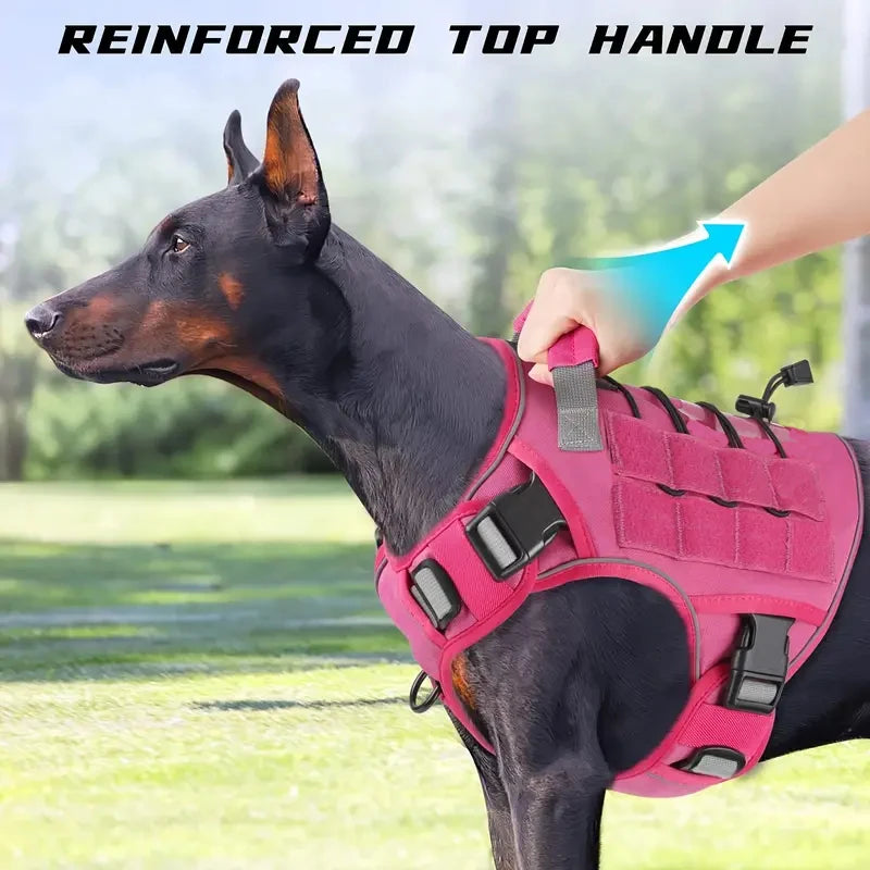 Reflective Adjustable No-Pull Tactical Dog Harness with Handle for Large Dogs